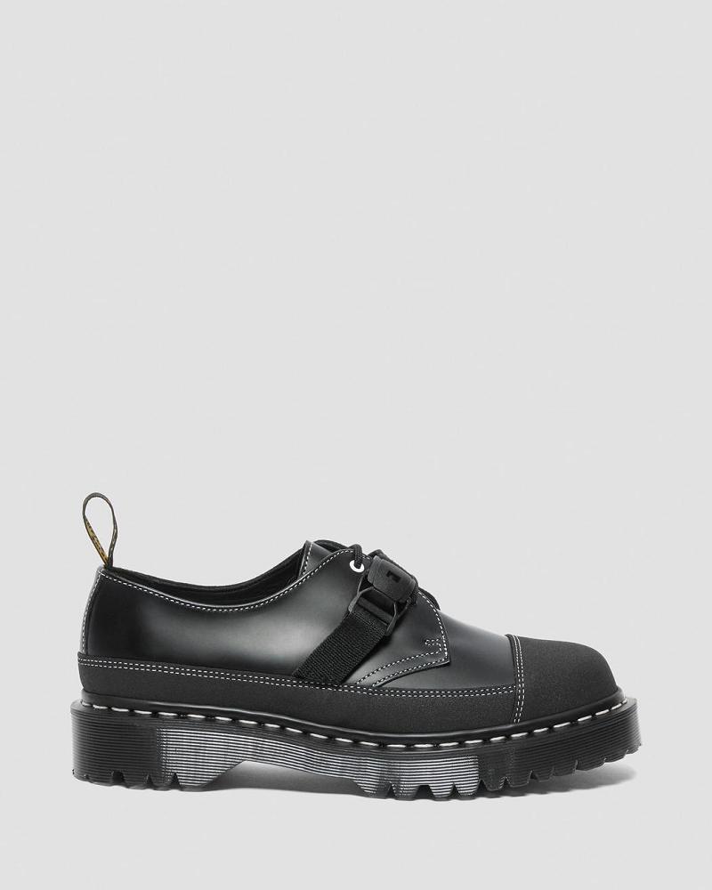 Black Men's Dr Martens 1461 Tech Made in England Buckle Oxfords Shoes | CA 607RVD